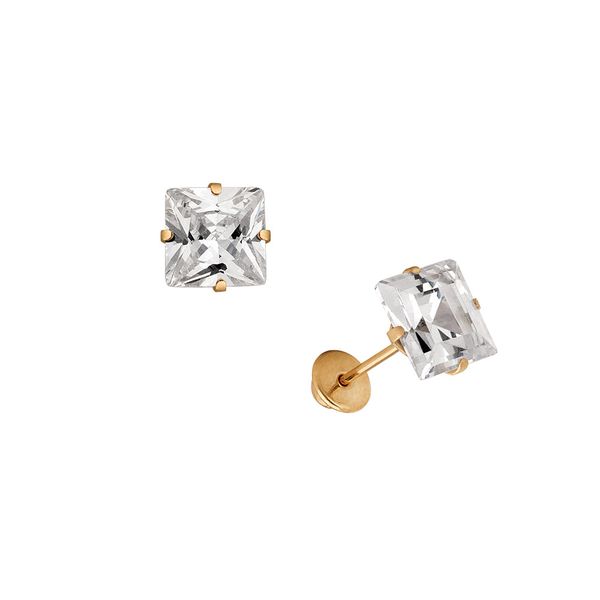 Brinco De Ouro 18k Com Pedra De Zircônia Carrê De 4mm