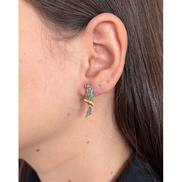 Brinco De Ouro 18k Araras Azuis