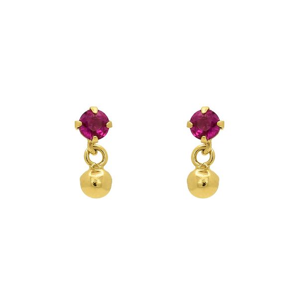 Brinco De Ouro 18k Bolinha Com Pedra De Zircônia Rubi De 3mm
