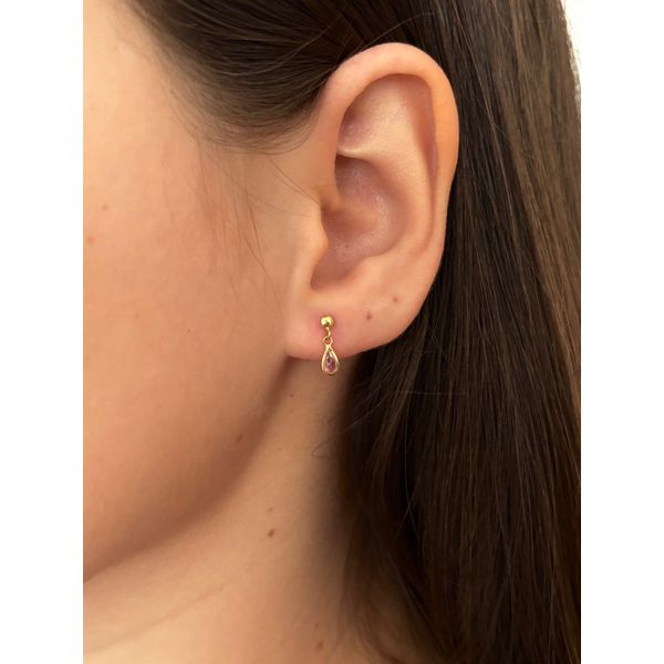 Brinco De Ouro 18k Bolinha Com Gota De Zircônia Rosa