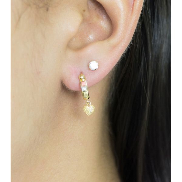 Brinco De Ouro 18k Argola Tricolor Diamantada Com Coração