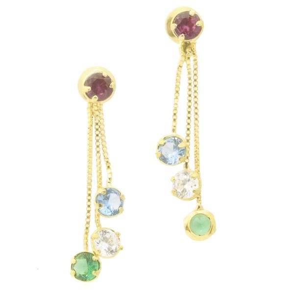 Conjunto Infantil De Ouro 18k Com Pedras Coloridas