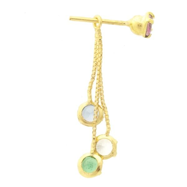 Conjunto Infantil De Ouro 18k Com Pedras Coloridas