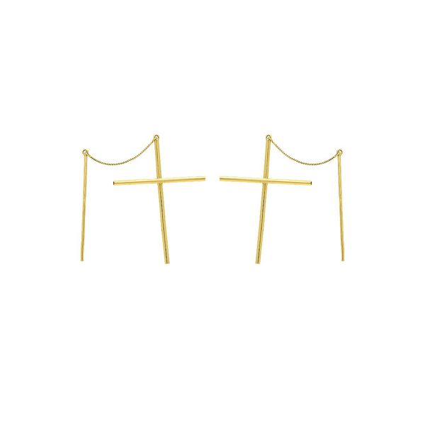 Brinco De Ouro 18k Cruz Com Passante