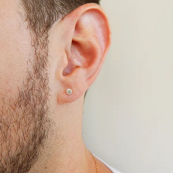 Brinco Masculino Individual De Ouro 18k Zircônia De 4,0mm
