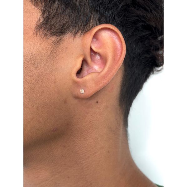 Brinco Masculino Individual De Ouro 18k Com Pedra De Zircônia Carrê De 3mm