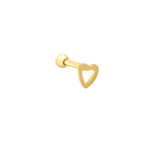 Piercing De Orelha Ou Tragus De Ouro 18k Bolinha e Coração mini