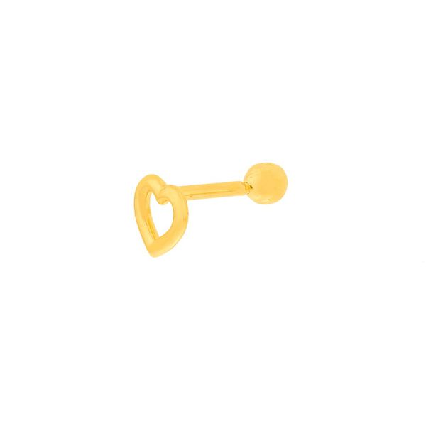 Piercing De Orelha Ou Tragus De Ouro 18k Bolinha e Coração