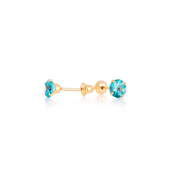 Brinco De Ouro 18k Com Pedra De Zircônia Azul Turmalina De 2,5mm