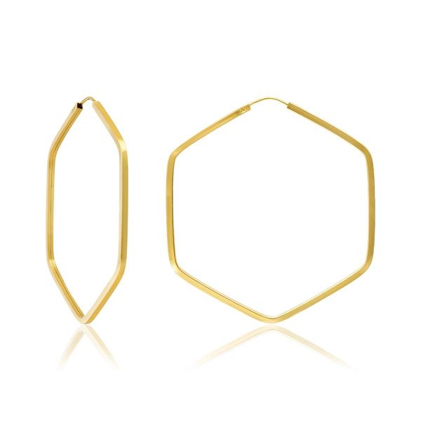 Brinco De Ouro 18k Argola Slim Hexágono G