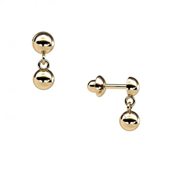 Brinco De Ouro 18k Bolinha Dupla 5mm