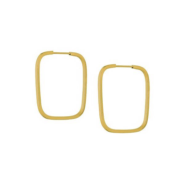 Brinco De Ouro 18k Argola Retangular Slim M