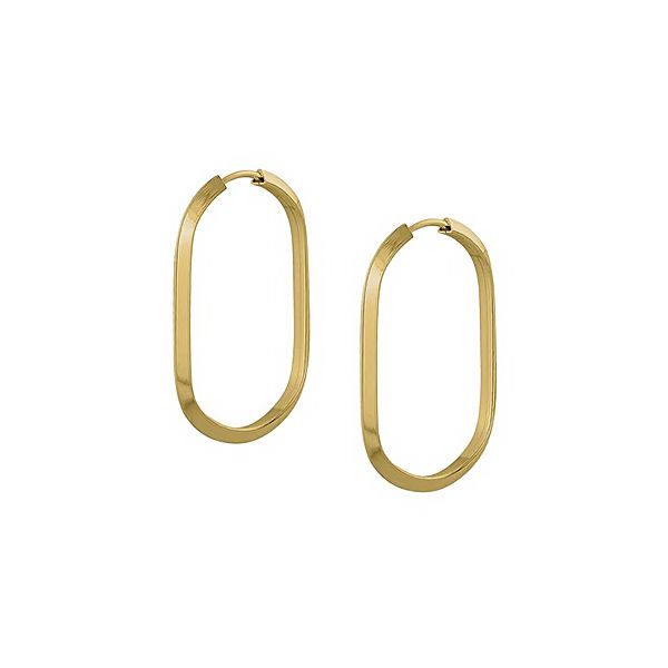 Brinco De Ouro 18k Argola Ovalada Plus P