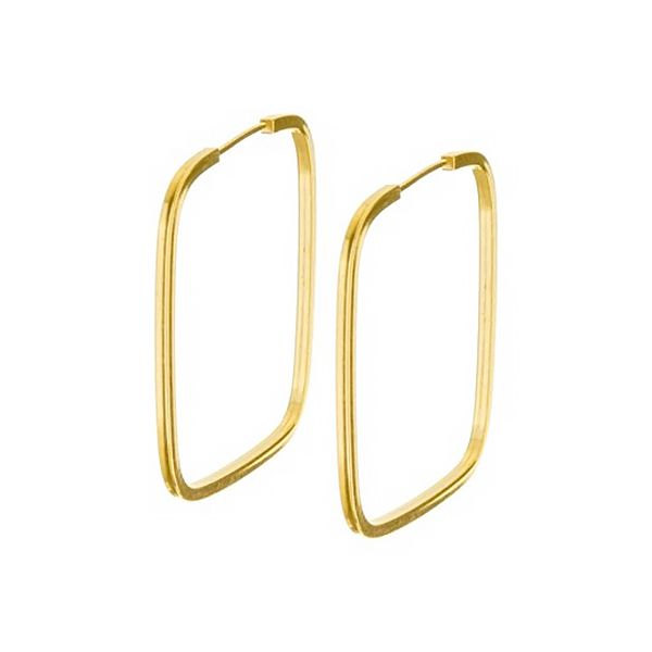 Brinco De Ouro 18k Argola Quadrada Slim G