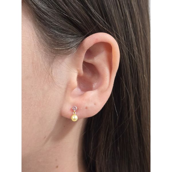 Brinco De Ouro 18k Pérola Com Pedra De Zircônia Rosa De 3mm 