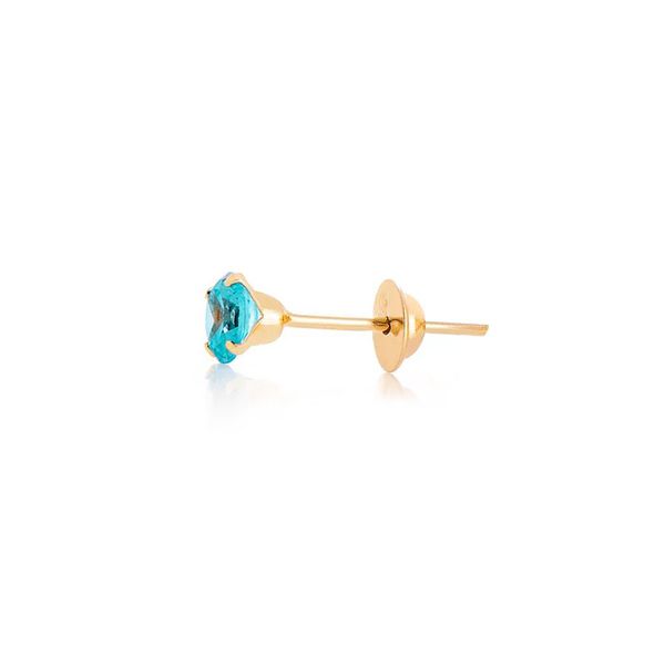 Brinco De Ouro 18k Individual Com Pedra De Zircônia Turmalina Paraíba De 5mm 