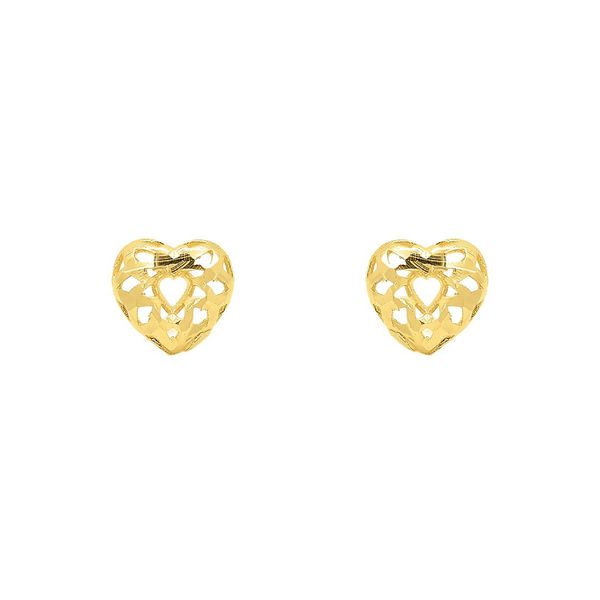 Brinco De Ouro 18k Dois Coração Vazado 