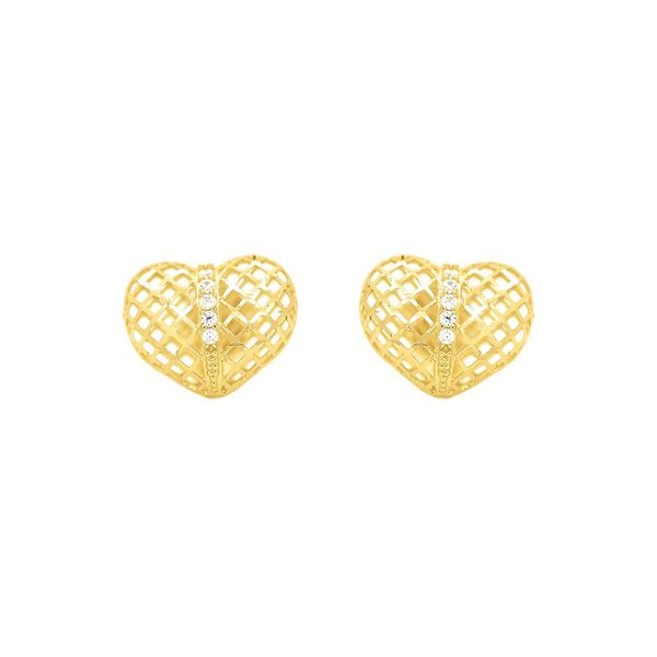 Brinco De Ouro 18k Coração Vazado Com Zircônia