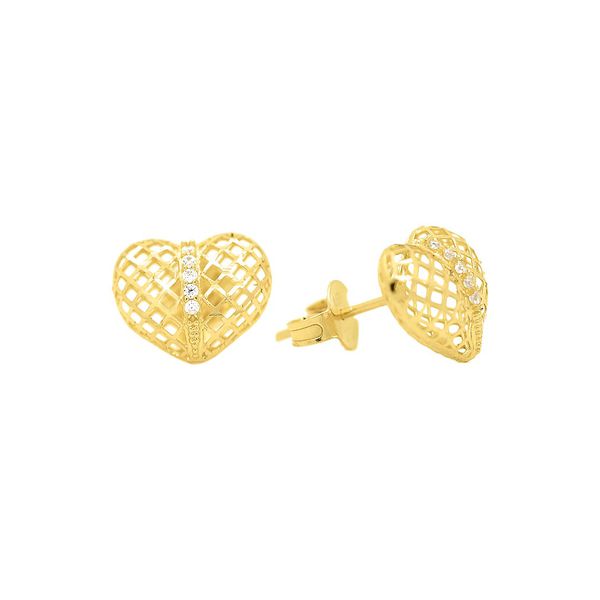 Brinco De Ouro 18k Coração Vazado Com Zircônia