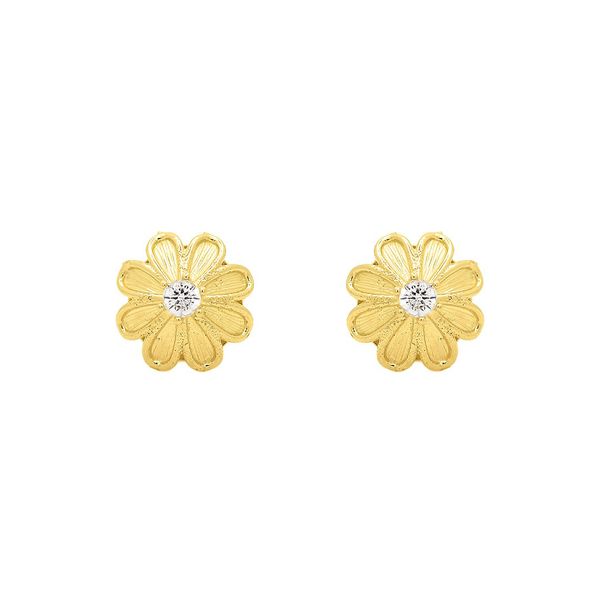 Brinco De Ouro 18k Margarida Com Zircônia 