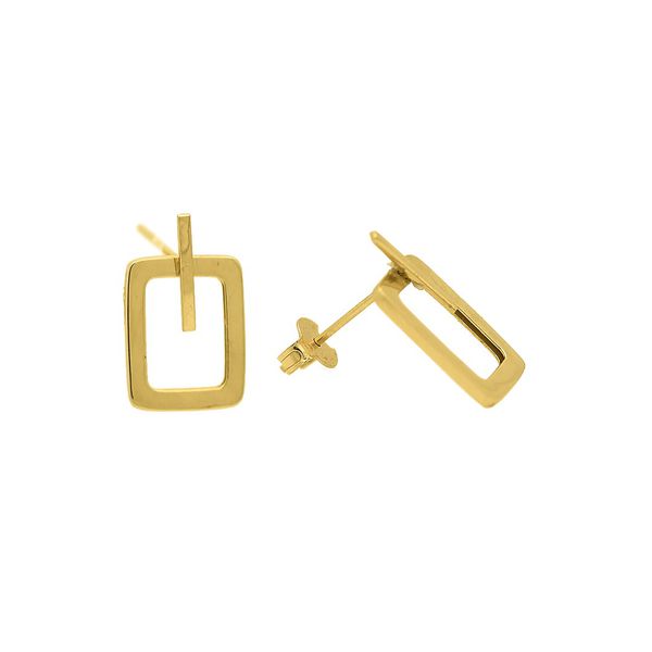 Brinco De Ouro 18k Quadrado Line