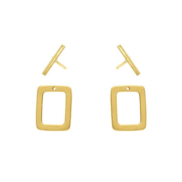 Brinco De Ouro 18k Quadrado Line