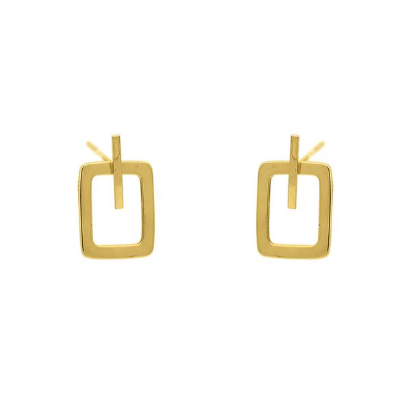 Brinco De Ouro 18k Quadrado Line