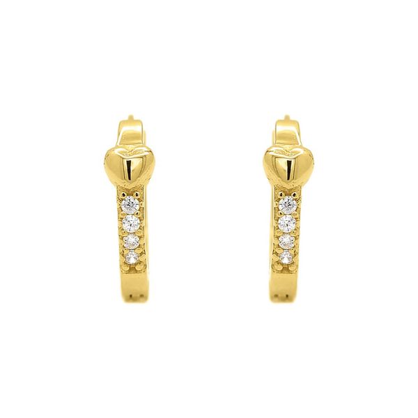 Brinco De Ouro 18k Argola Coração Com Zircônia