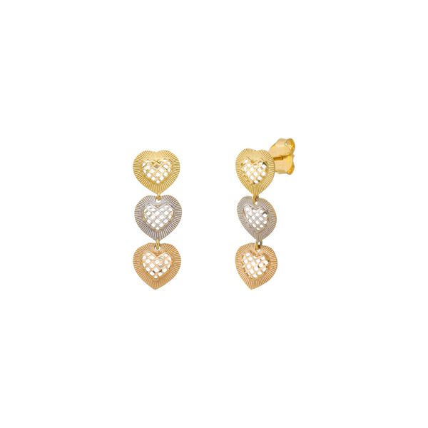 Brinco De Ouro 18k Trio Corações 