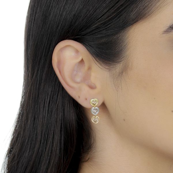 Brinco De Ouro 18k Trio Corações 