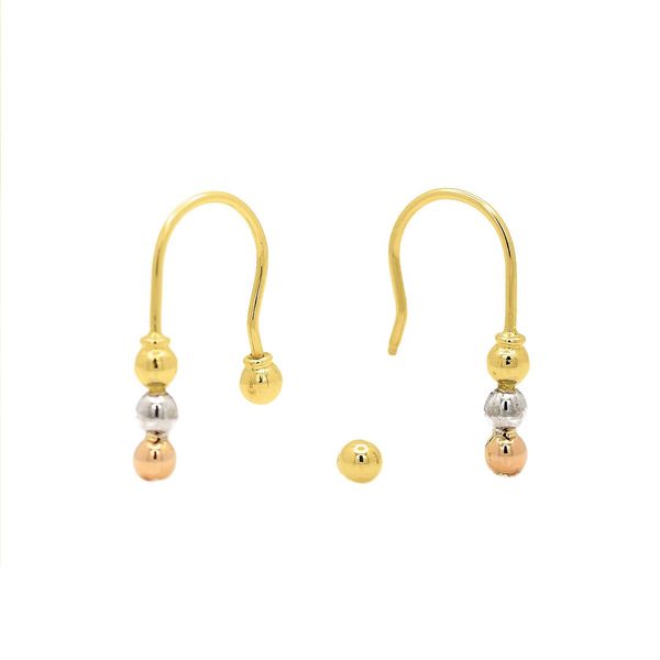 Brinco De Ouro 18k Anzol Com Bolinhas Tricolor