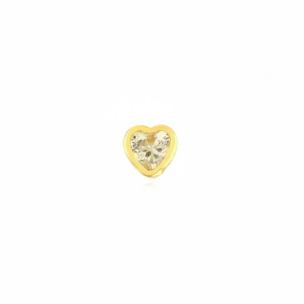 Brinco Individual De Ouro 18k Coração de Zircônia Branca 3mm