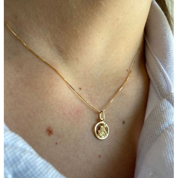Corrente De Ouro 18k Veneziana De 40cm Com Pingente De São Jorge