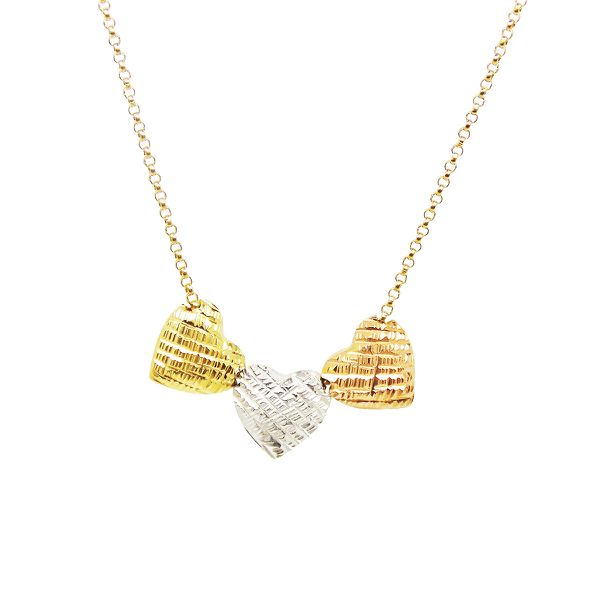 Corrente De Ouro 18k Português De 50cm Com Corações Fixos