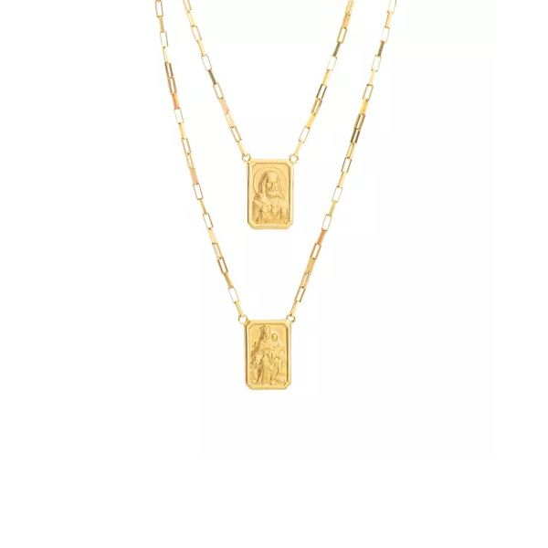Escapulário De Ouro 18k Veneziana Longa Dupla Face De 1,3mm Com 60cm