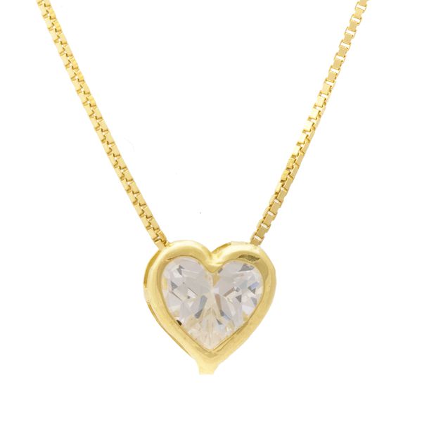 Corrente De Ouro 18k Veneziana De 0,5mm Com 45cm e Pingente Coração De Zircônia