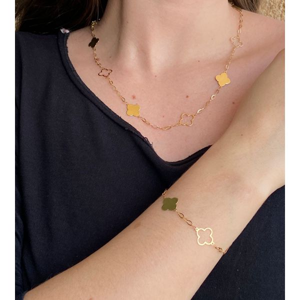 Conjunto De Ouro 18k Trevo