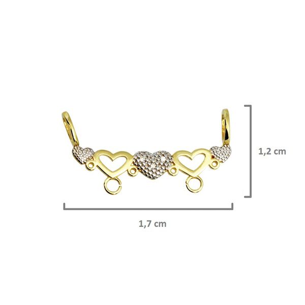 Canga De Ouro 18k Dupla Com Corações e Ródio