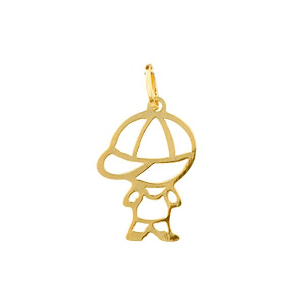 Pingente De Ouro 18k Menino Com Boné 13mm