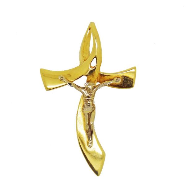 Pingente De Ouro 18k Crucifixo Com Cristo Estilizado De 36mm
