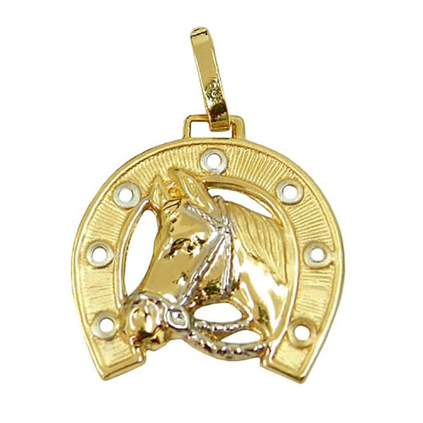 Pingente De Ouro 18k Cavalo Com Ferradura 22mm