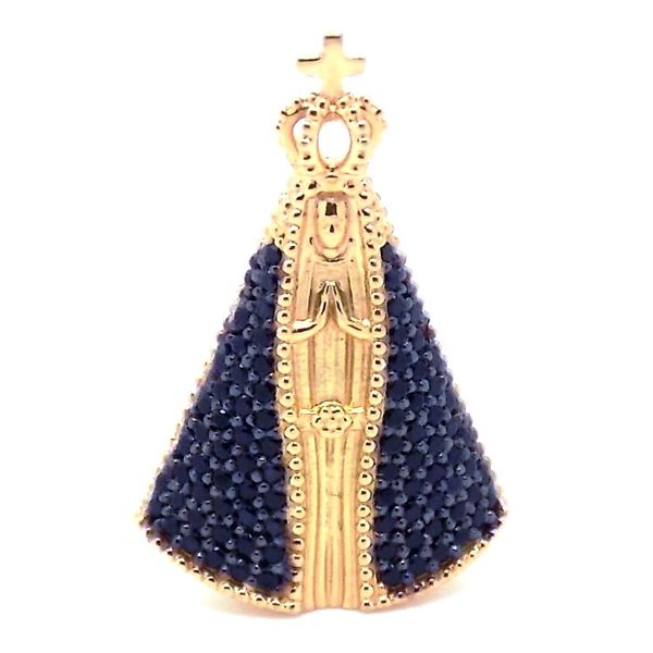 Pingente De Ouro 18k Nossa Senhora Da Aparecida Com Pedras 29mm