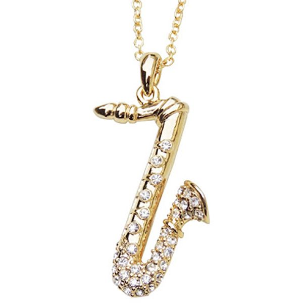 Pingente De Ouro 18k Saxofone Com Zircônias