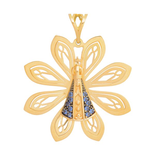 Pingente De Ouro 18k Nossa Senhora Da Aparecida Com Pedras 30mm