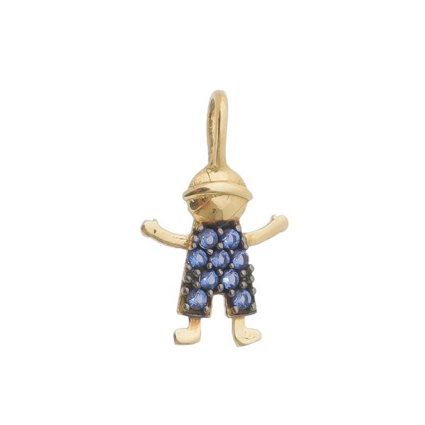 Pingente De Ouro 18k Menino Com Zircônias Azuis
