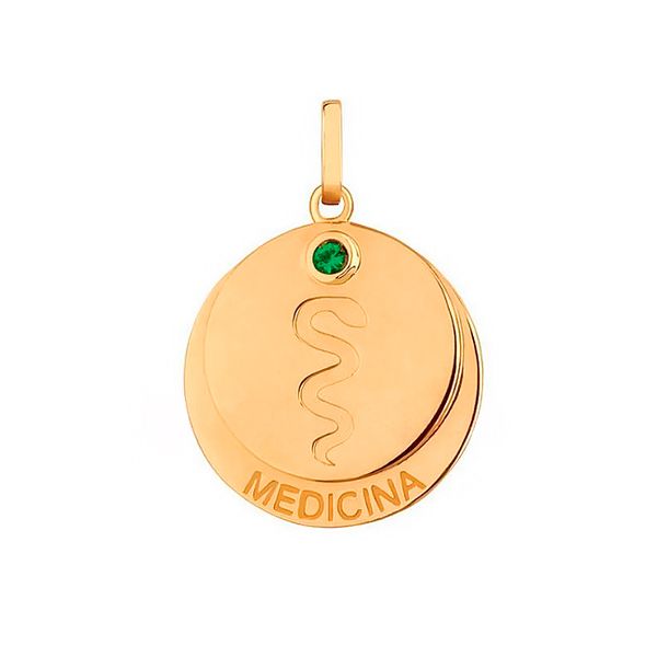 Pingente De Ouro 18k Formatura De Medicina Com Zircônia