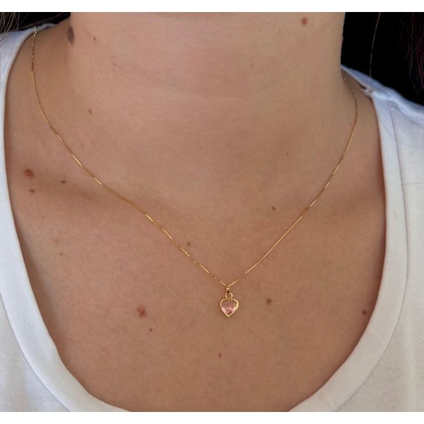 Pingente Ponto De Luz De Ouro 18k Coração Rosa De 6mm