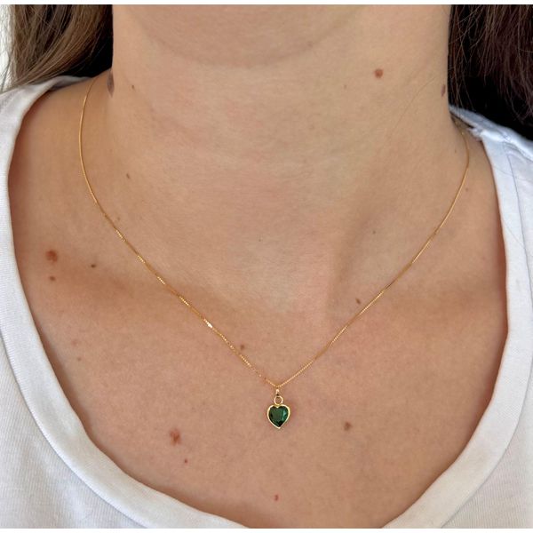Pingente Ponto De Luz De Ouro 18k Coração Verde De 6mm