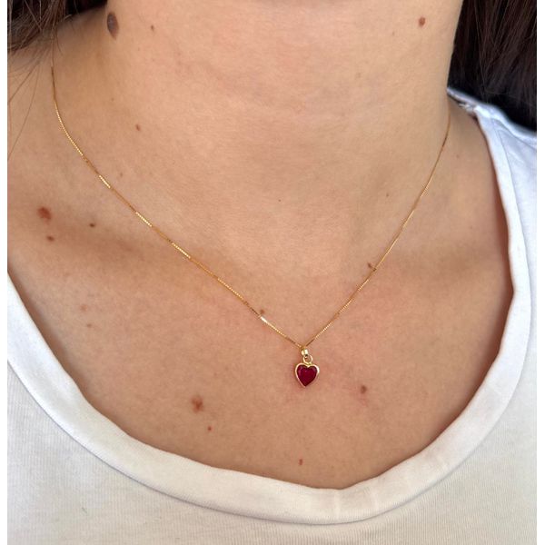 Pingente Ponto De Luz De Ouro 18k Coração Vermelho De 6mm