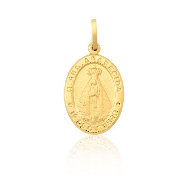 Pingente De Ouro 18k Medalha De Nossa Senhora Da Aparecida 21mm